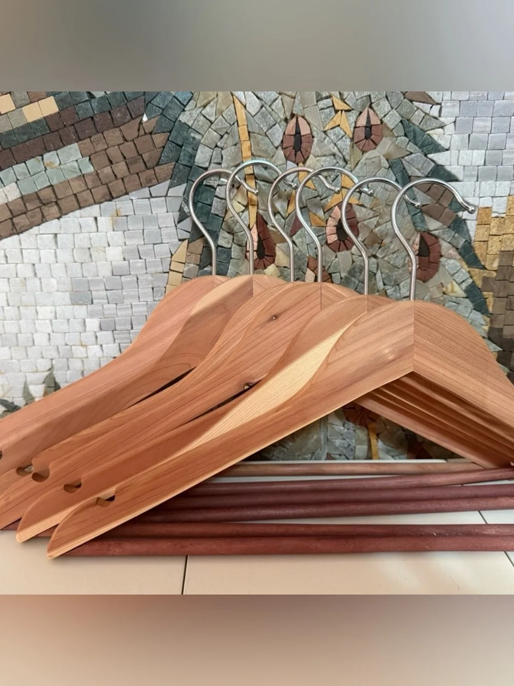 Set of Wooden Cedar Suit Hangers - Natural Wood